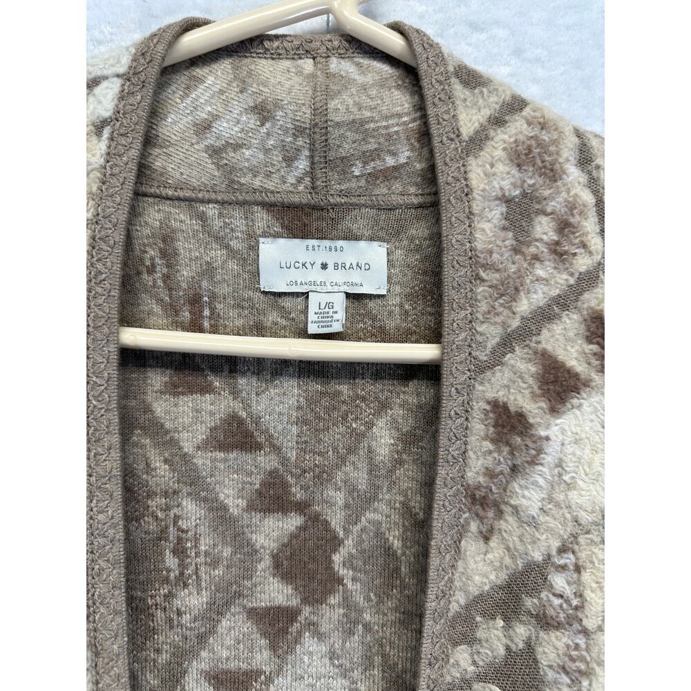 Lucky Brand Women's Brown Fringe Bottom Long Sleeve Cardigan Sweater L SOFT! - Picture 3 of 9